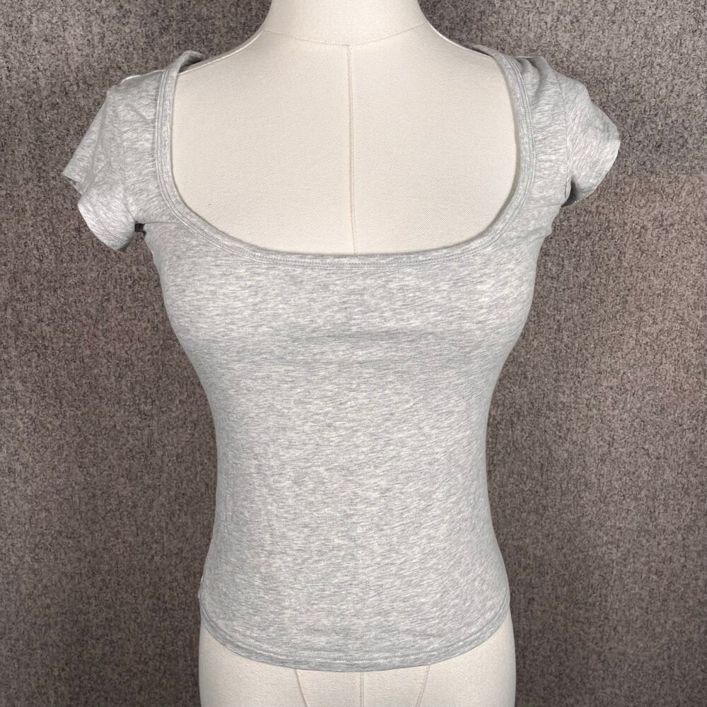 SKIMS Scoop Neck T-Shirt Cotton Jersey Light Heather Grey Womens XS Essential